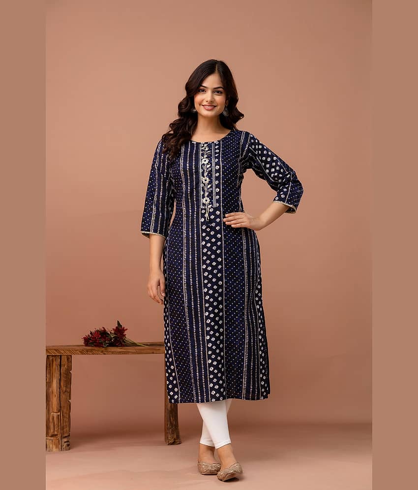 Kapadia Women Rayon Embroidered Straight Kurti ( Navy Blue )