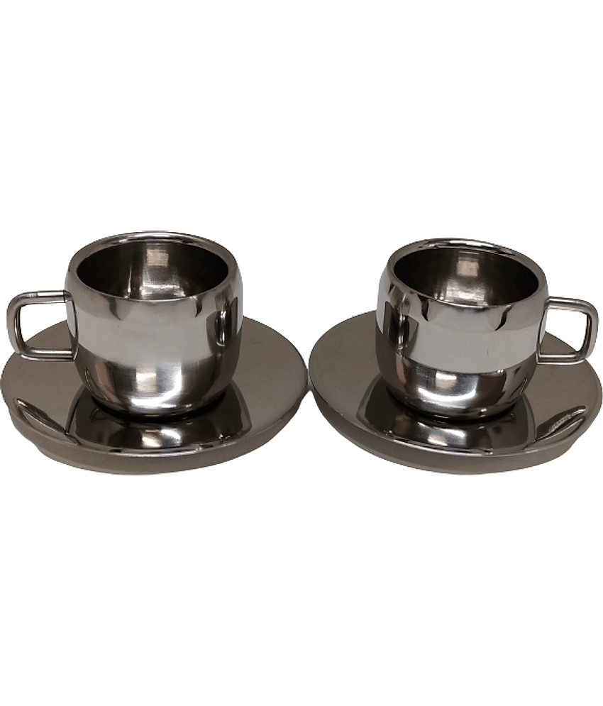 Dynore - Steel Double Walled Tea Set 90 ml ( Pack of 4 )