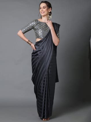 Ash Grey Woven Satin Silk Saree