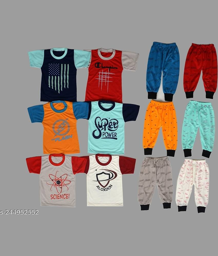 DIAMOND EXPORTER Pack of 6 Baby Boys Cotton Blend T-Shirt & Pants Set ( Multicolor )