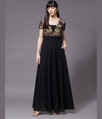 Miss Chase Women Georgette Solid Gown ( Black )