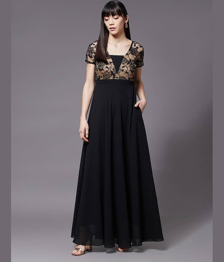 Miss Chase Women Georgette Solid Gown ( Black )