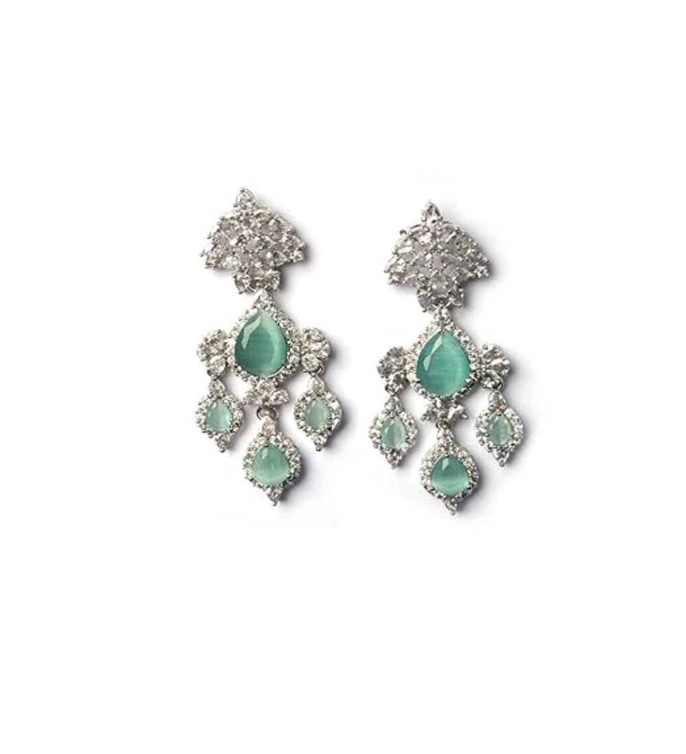 Generic Women's Brass Silver Plated Drop Earrings (Turquoise)-PID66273