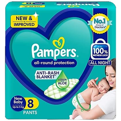 Pampers BABY DRY PANTS - NEW BABY UPTO 5 KG, LOTION WITH ALOE, 8 pcs