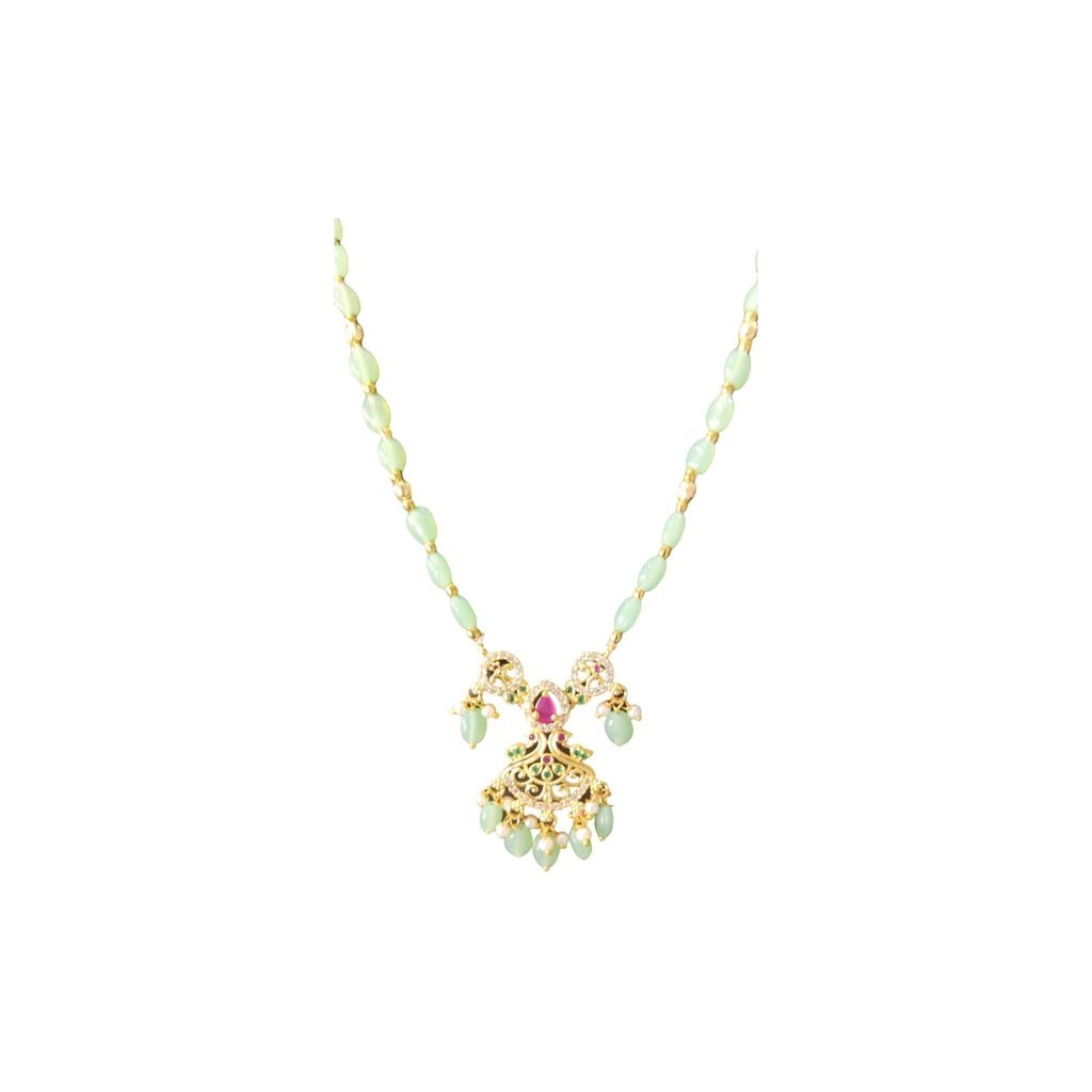 Gold plated Pendant Set With Green Stones and Pearls