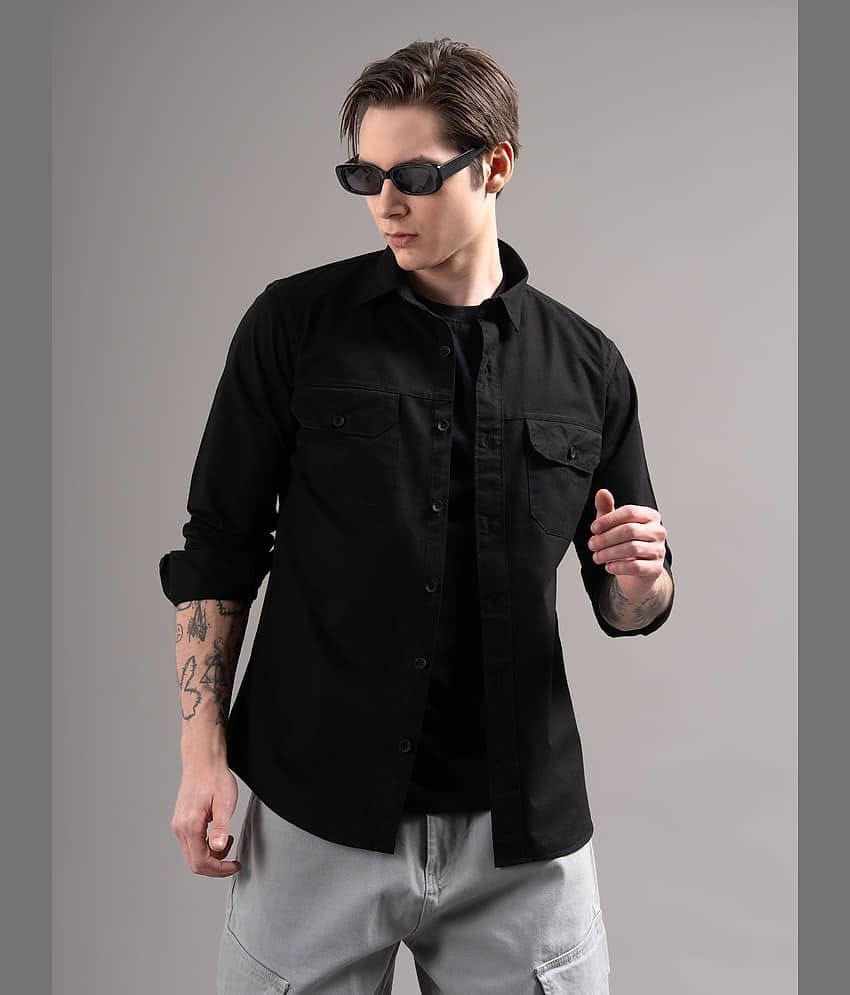 Paul Street 100% Cotton Regular Fit Solids Full Sleeves Men's Casual Shirt - Black ( Pack of 1 )