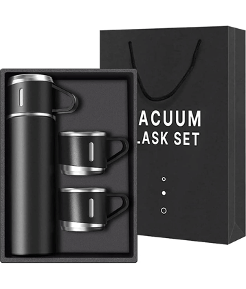 Rangwell 500ml Stainless Steel Travel Flask Bottel with 3 Tea Mug Set