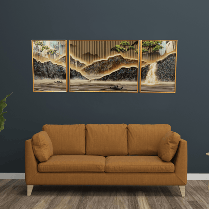 Modern Crystal Painting Set of 3 Style 16-Acrylic | Gloss Finish / H: 16 | L: 24 (Inch) x 2