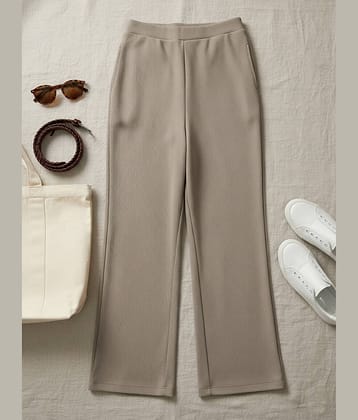 DE TRENDZ Women Cotton Blend Wide Leg Trousers ( Beige )