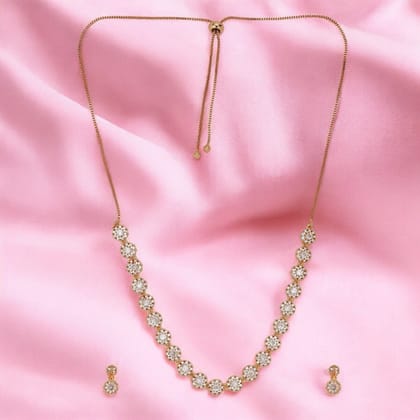 Rose Gold Plated American Diamond Necklace And Pair Of Earrings Jewellery Set for Women | Special Ocassion, Wedding, Engagement, Dating | Anti Tarnish | Anti Allergy | Necklace and Earring Set | 