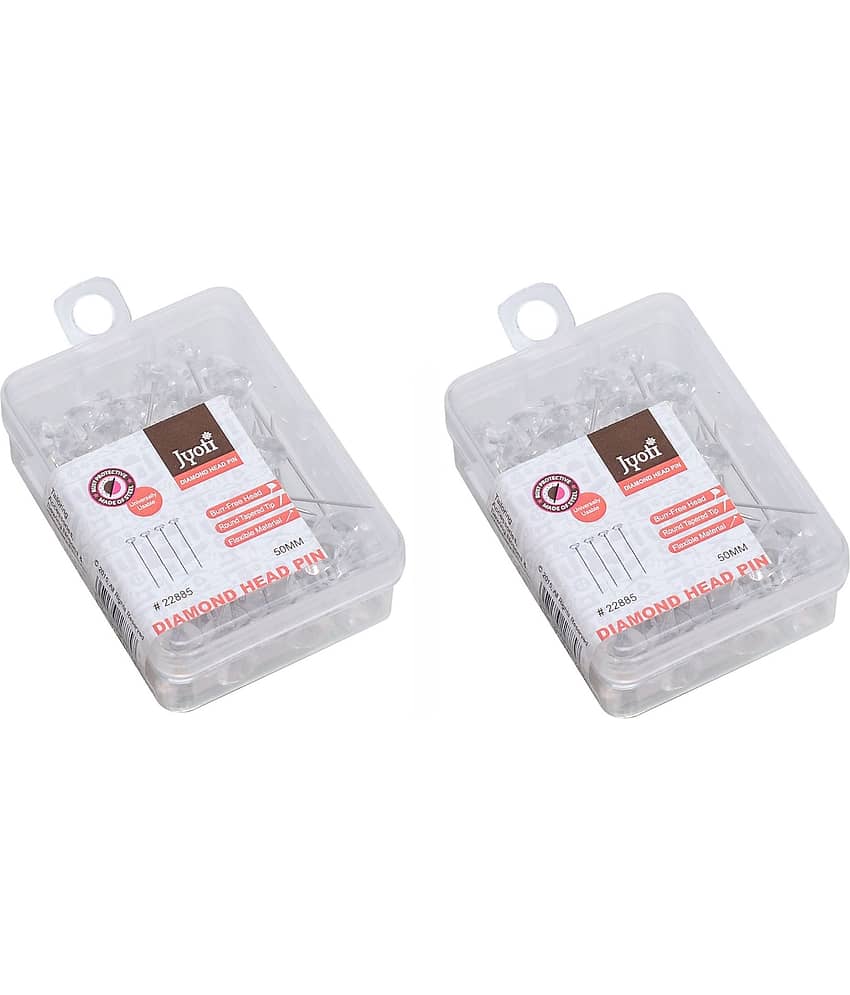 Jyoti Diamond Head Pins Transparent for Tailoring, Dressmaking, Crafting, Sewing, College Projects, Ornament, Patch Work, Florist, Hijab, & Scarf for Women # 22885 (50 Pins in a Box) - Pack of 2