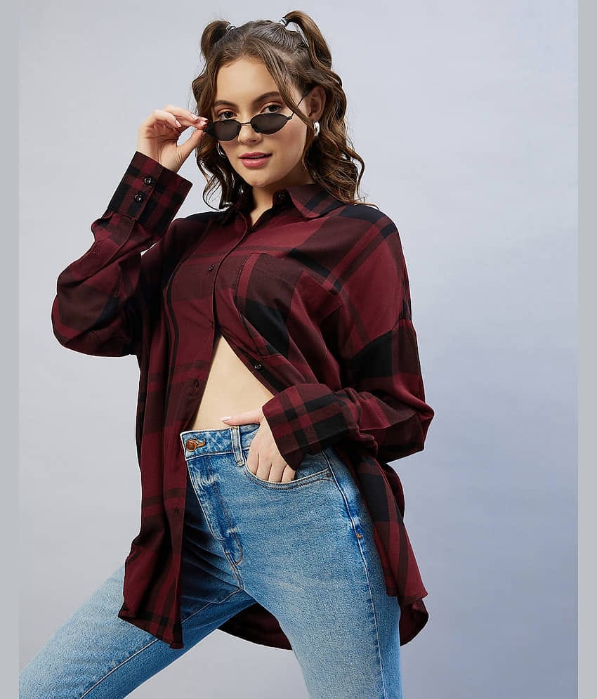 Chimpaaanzee Women Checks Viscose Shirt ( Maroon )