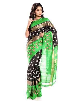 Pochampally Saree - Ikkat Silk Saree in Light Green-Black