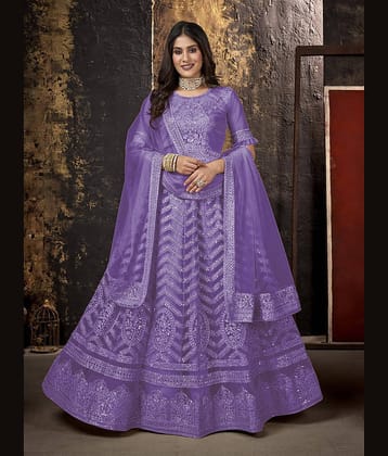 A TO Z CART Women Net Flared Semi Stitched Ethnic Gown ( Lavender )