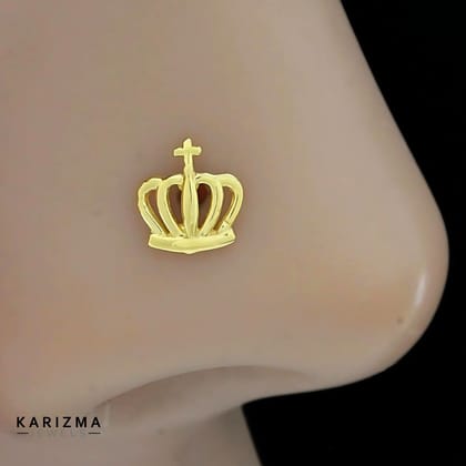 Indian 18K Real Solid Gold crown Nose stud cum Earring Gold Screw Back-Nose Stud