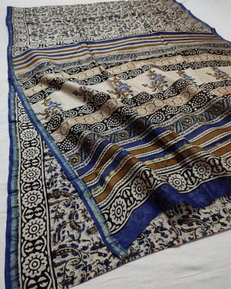 Whispering Petals Kalamkari Chanderi Silk Dull Beige Saree