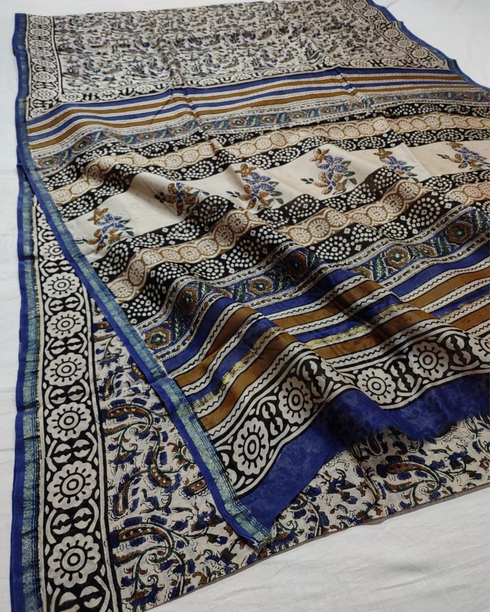 Whispering Petals Kalamkari Chanderi Silk Dull Beige Saree