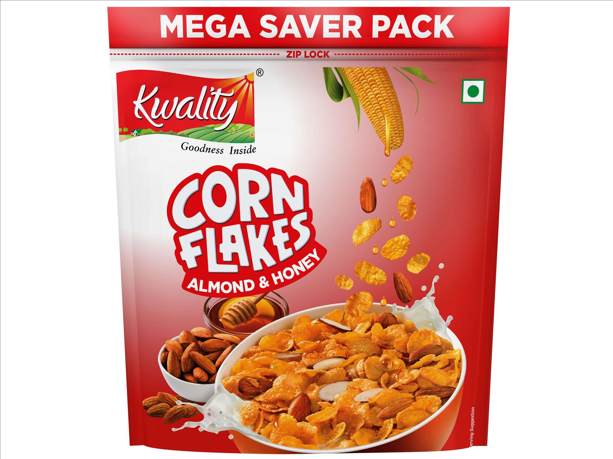 Kwality Corn Flakes Almond & Honey Pouch (1 kg)