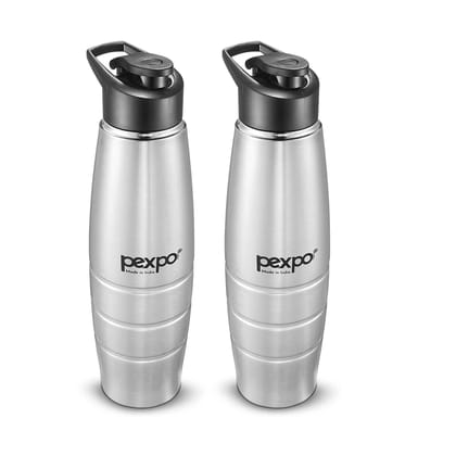 PEXPO Stainless Steel Sports/Fridge Water Bottle, 1L, Pack Of 2, Silver, Duro | Eco-Friendly Water Bottle With Sipper Cap