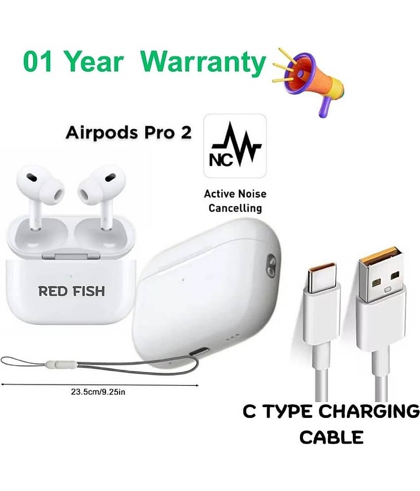 White color airpods pro 2 with ANC and touch control, earbuds, bluetooth