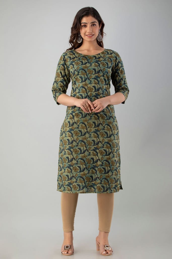 Rekha fashion_Stylish Cotton Printed Olive Green Petite Kurti
