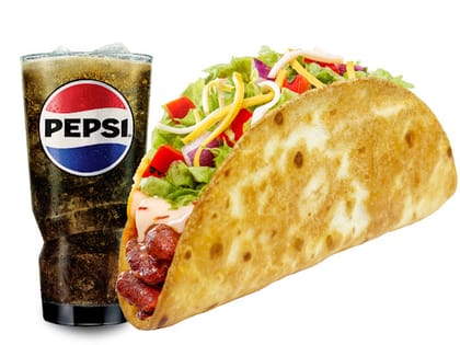 Crunchy Wheat Taco Pinto Bean + Pepsi