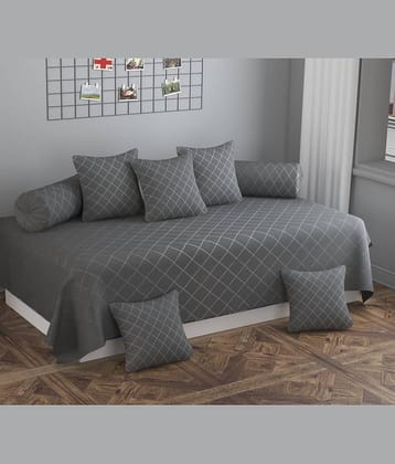 SHOMES Cotton Vertical Striped Diwan Set 8 Pcs - Gray