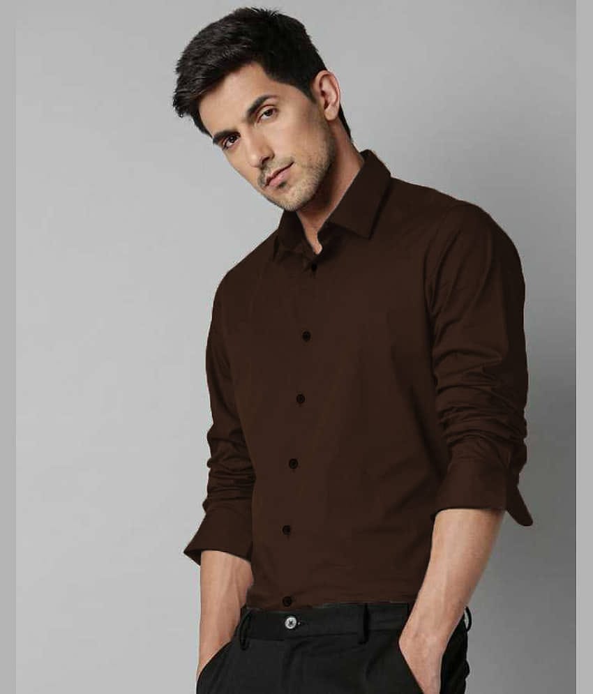Eviqe Cotton Blend Regular Fit Solids Full Sleeves Men's Casual Shirt - Coffee ( Pack of 1 )