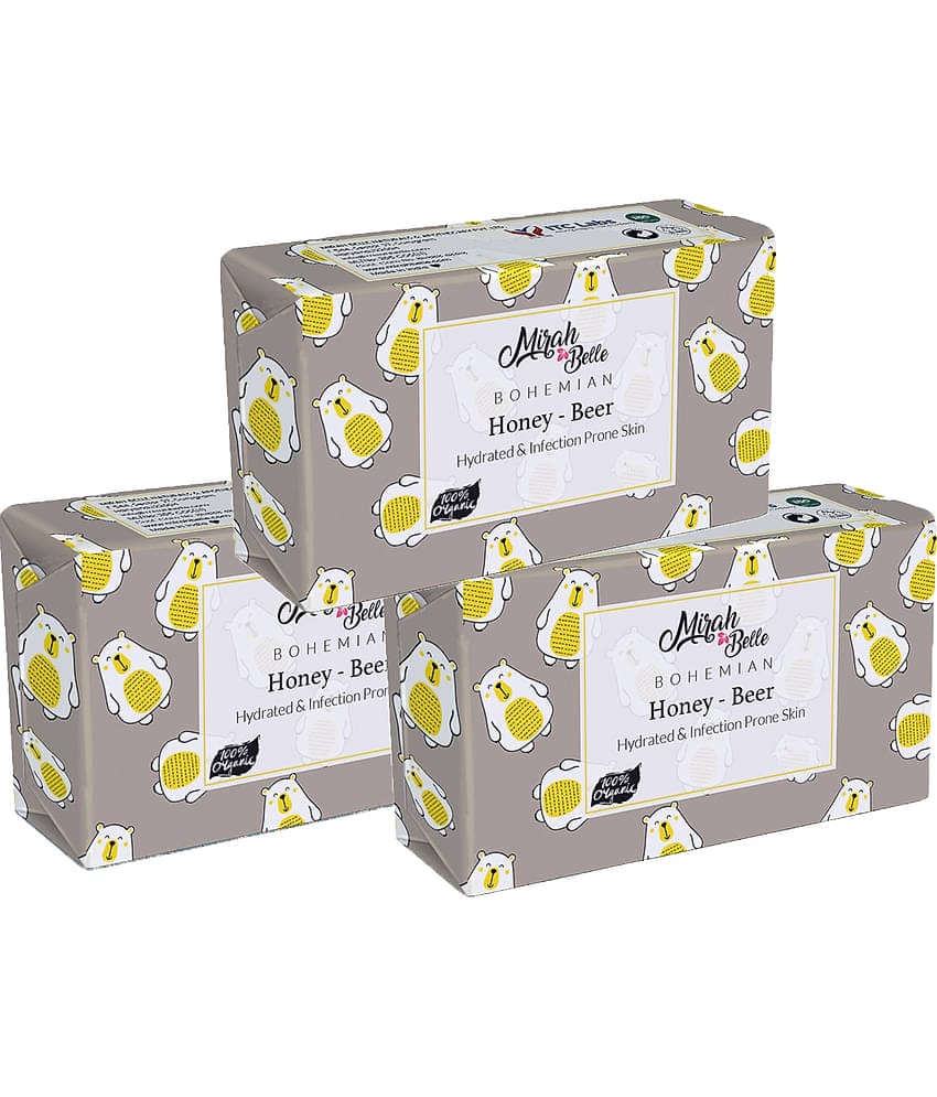 Mirah Belle - Organic Honey Beer Conditioning Soap 125gm(Pack of 3) - For Dehydrated & Infection Prone Skin- Handmade Soap 375gm