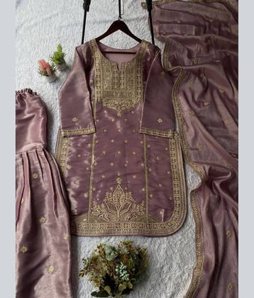 YASHASVI ENTERPRISE Women Silk Embroidered Ethnic Motifs Kurti With Patiala Salwar ( Purple )