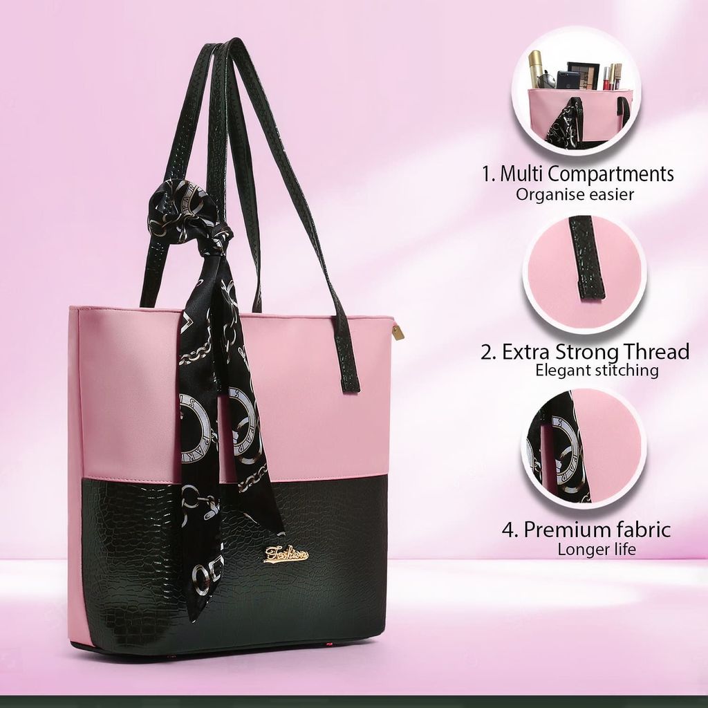 Elegant Two-Tone Handbag with Scarf Accent