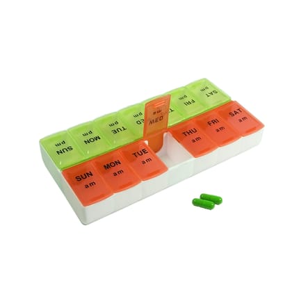 Aktive Life Pill Medicine Organizer Reminder Storage Box with Snap Lids 7-day AM/PM Larger Compartments for Bigger Pills, Weekly Medicine Organizer Twice a Day, Weekly Day and Night Pill Case for Vitamins, Fish Oils or Supplement