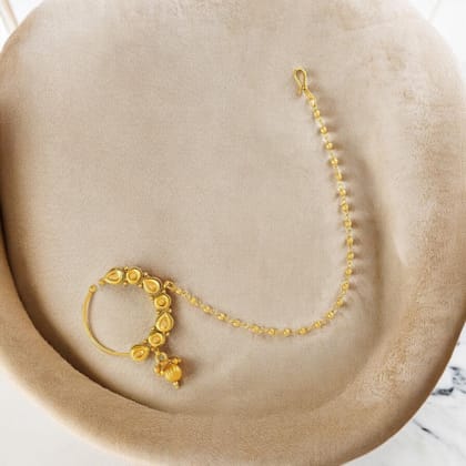 Traditional Gold-Plated Nose Ring with Chain and Bell Detail