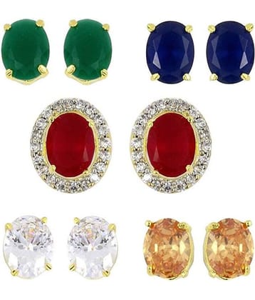 Zeneme Gold-plated Multi-color 5 In 1 Interchangeable Stud Earrings For Women/girls