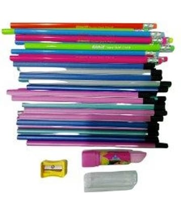 Posshe Trio Pencil 20 Neon Pencil 10 Lipstick Erser 1 Shapner 1 Super Pencil Kit Pencil (Set of 32, Multicolor)
