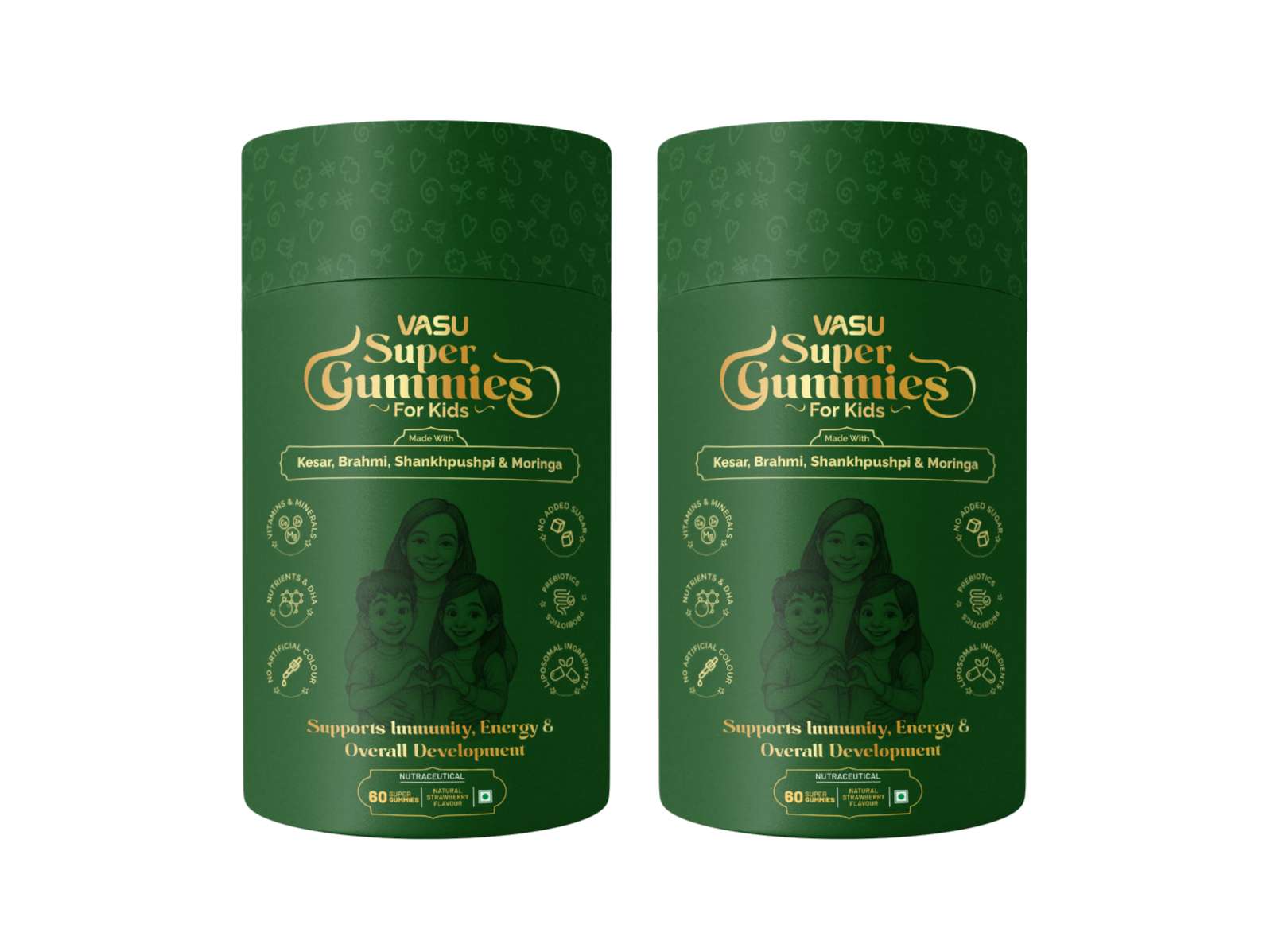 Vasu Super Gummies for Kids - Immunity, Energy & Growth Support, Natural Strawberry (60x2 Gummies)