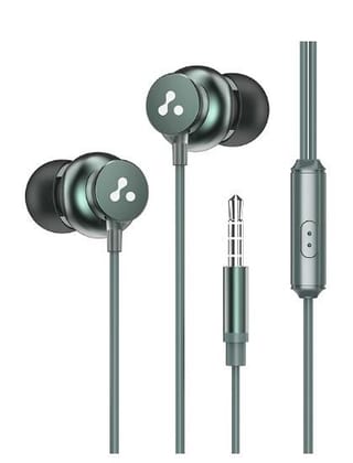 Ambrane Stringz 38 Wired Headphones with Mic, Powerful HD Sound with High Bass, Tangle Free Cable, Comfort in Ear Fit, 3.5mm Jack (Green), Normal