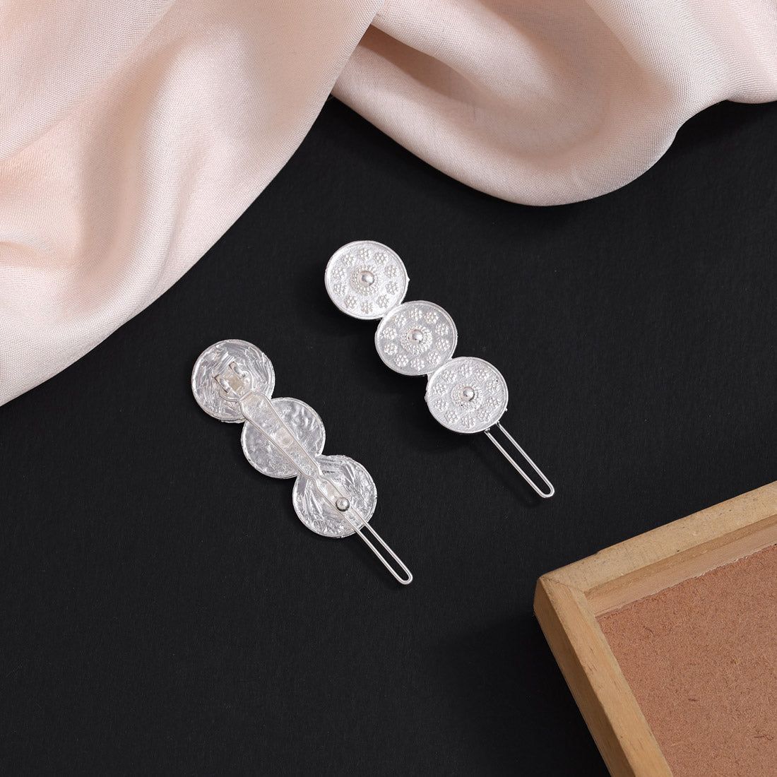 Silver Color 5 Pieces Hair Pin (HRPCMB238)-Length: 1.50 CM x Width: 5.00 CM / Silver / Alloy With Good Quality Silver Plated