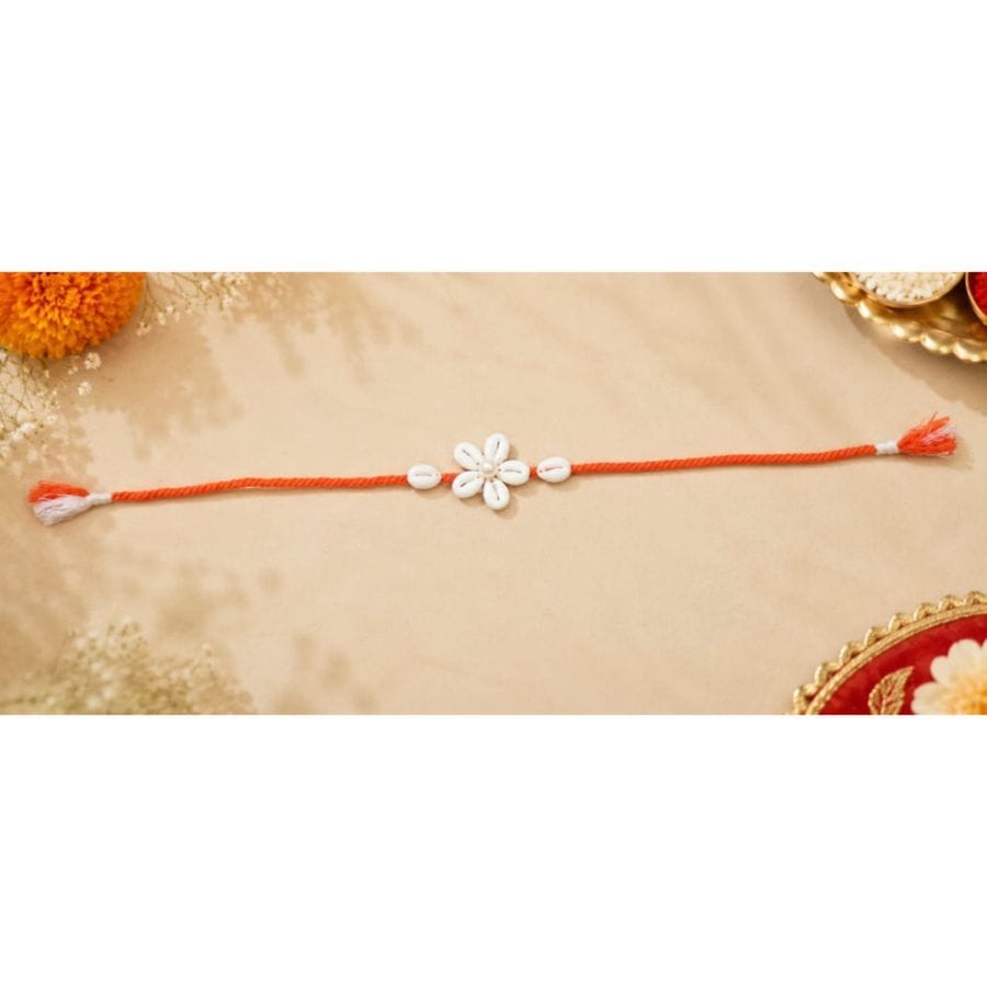 RED & WHITE SHELL FLOWER HANDMADE RAKHI