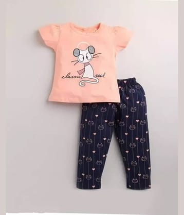 CUTEVIBE Pack of 1 Baby Girls 100% Cotton T-shirt & Pants ( PeachPuff )