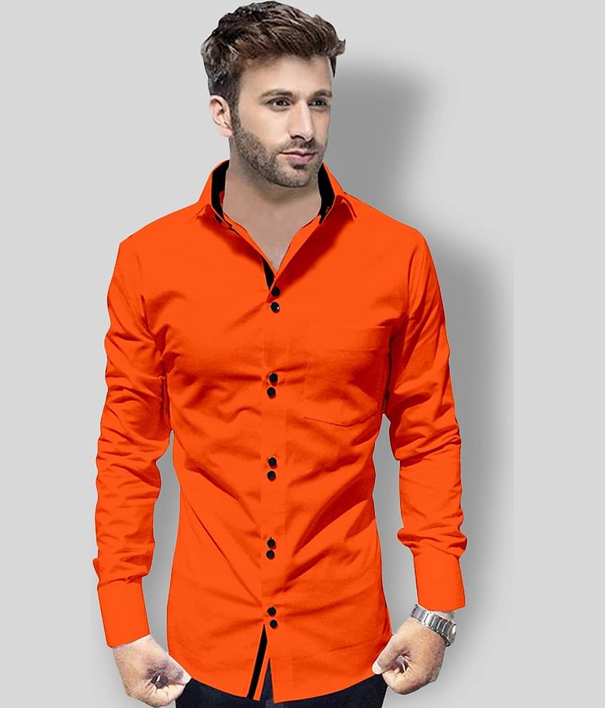 P&V - Orange Cotton Blend Slim Fit Men's Casual Shirt (Pack of 1)