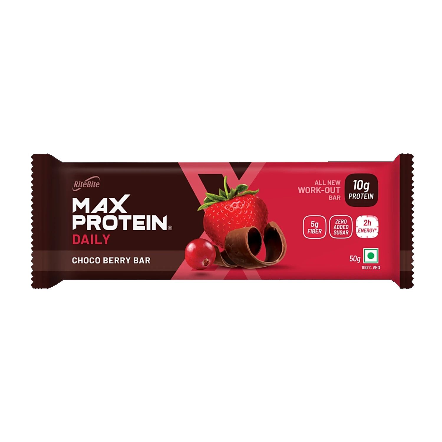 RiteBite Max Protein Bars Choco Berry - 10 g Protein Bar, Healthy Protein Snacks, 50 g