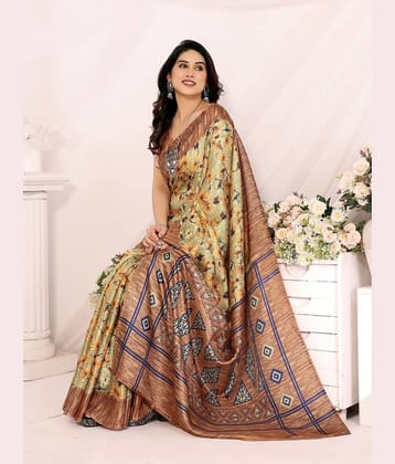DIKONA DESIGNER Mysore Silk Printed Saree With Unstitched Blouse Piece ( Grey )