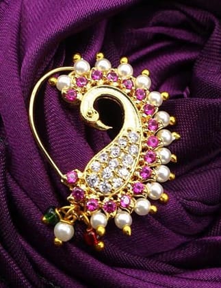 Gold-Plated Kundan Peacock Design Nath