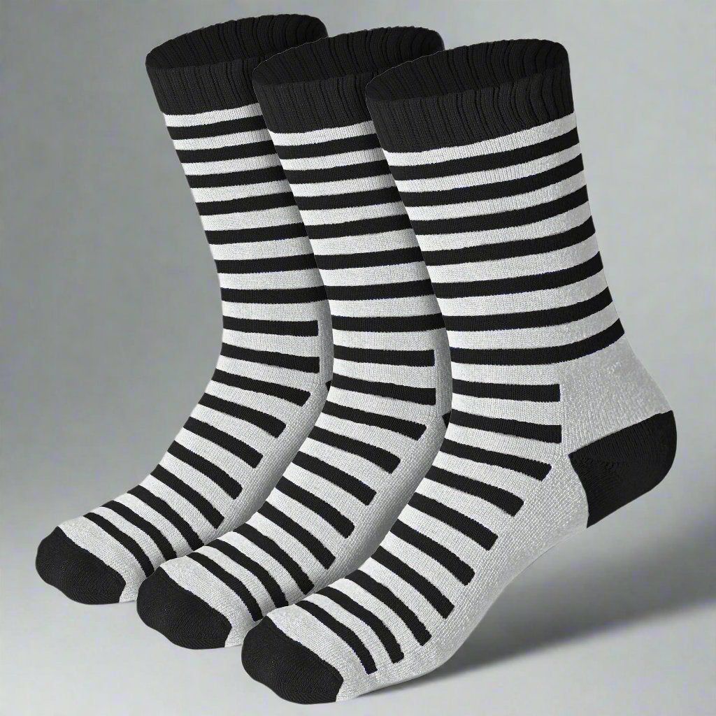 Heelium Bamboo Kids Crew Socks (Stripes) - 3 Pairs-Age 6-8 Years / Black | Black | Black