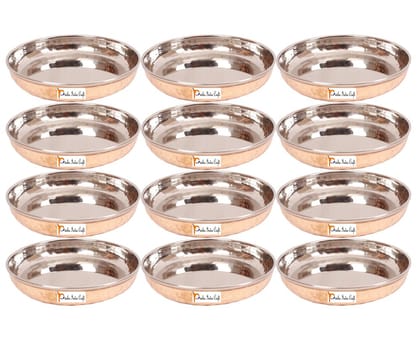 Prisha India Craft Steel Copper Dessert Halwa Plate Bowl  Capacity 150 ML  Set of 12