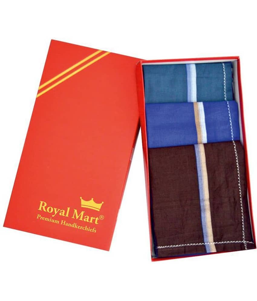 Royal Mart 12 Pieces Dark Colour 15 Inch Complete Face Cover Handkerchief Men's Cotton Striped | Comfortable and Convenient for Long Hours | Red Box | Multi Colour| Handkerchief (Pack of 12)