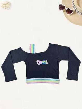 Girls Black Funky Top [GT-601] (4-12 Years)-4-5Y (Size - 24) / Black / Ribbed