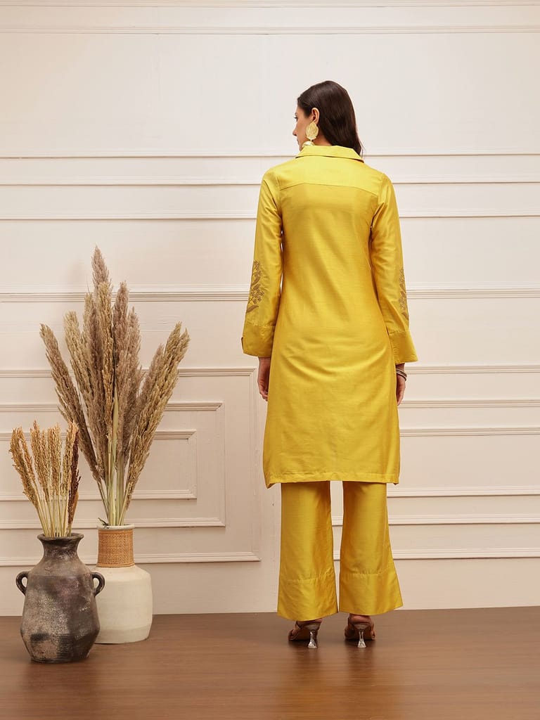Mustard Yellow Satin Kurta Set
