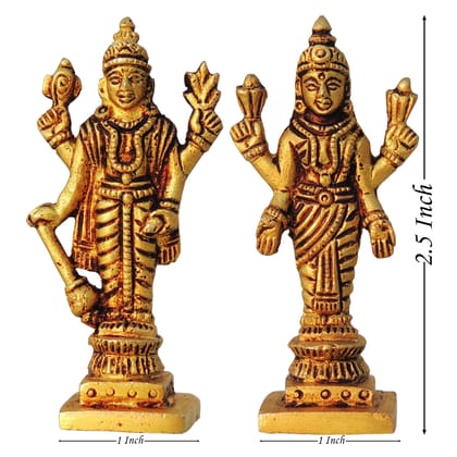 Brass Vishnu & Laxmi Ji Idol Pair – Divine God Statue Set, Height : 2.5 Inch (BSMAS1459)